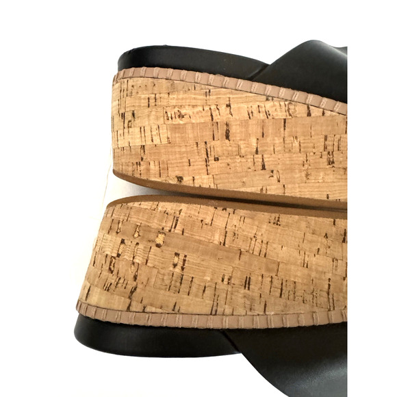 FitFlop Eloise Slide Sandals 11 Criss-Cross Black Leather Cork Wedge Comfort - Picture 8 of 12